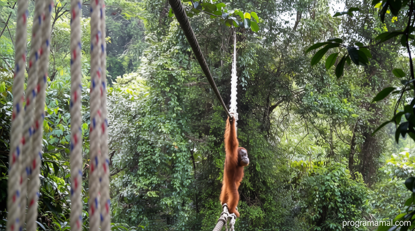 Momen orangutan Sumatera gunakan jembatan kanopi untuk menyeberang